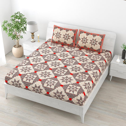 JAMG Soft Cotton Bedsheet with Pillow Covers for Double Size Bed | Printed Comfortable Bedding Set | Smooth Breathable Fabric