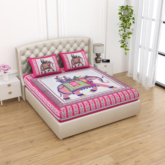 JAMG Soft Cotton Bedsheet with Pillow Covers for Double Size Bed | Printed Comfortable Bedding Set | Smooth Breathable Fabric